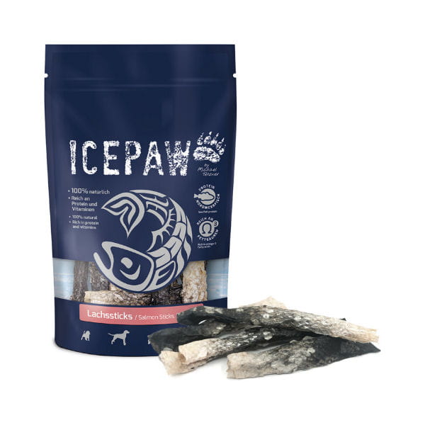 CEPAW LACHSSTICKS Suszone i zwijane skóry łososia dla psów  - 100 g.jpg