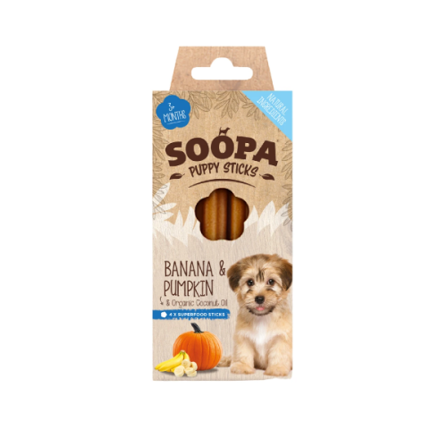SOOPA PUPPY DENTAL STICK Banana &amp; Pumpkin – Przysmaki dentystyczne z bananami i dynią dla szczeniąt - 100 g.png