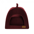 RECOBED Budka WELUROVE dla kota lub psa - kolor bordo -widok z przodu.png