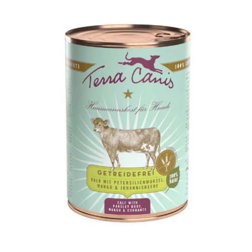 TERRA CANIS Karma mokra bezbożowa z cielęciną, korzeniem pietruszki, mango i czarną porzeczką dla psów - 400 g.jpg