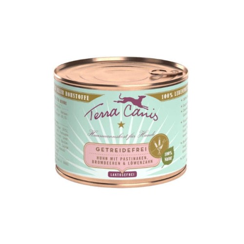 TERRA CANIS Karma mokra bezbożowa z kurczakiem, pasternakiem, jeżyną i mniszkiem dla psów - 200 g.jpg