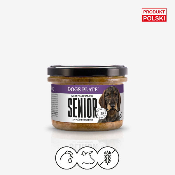DOGS PLATE SENIOR KURCZAK Z WOŁOWINĄ Karma mokra dla psów - 180 g.jpg