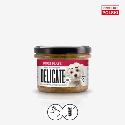 DOGS PLATE DELICATE KRÓLIK Karma mokra dla wrażliwych psów -  180 g.jpg