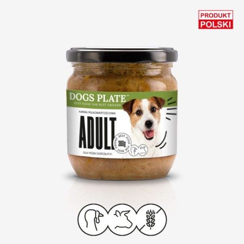 DOGS PLATE ADULT Indyk z wołowiną Karma mokra dla aktywnych psów - 360 g.jpg