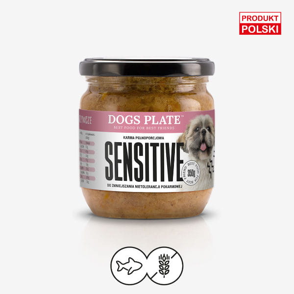 DOGS PLATE SENSITIVE DORSZ Karma dla psów z nadwrażliwością pokarmową - 360 g.jpg
