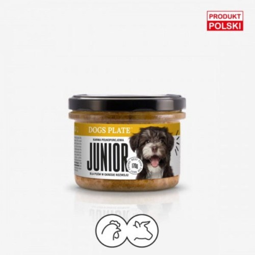 DOGS PLATE JUNIOR Kurczak z wołowiną Karma mokra dla szczeniąt i młodych psów - 180 g.jpg