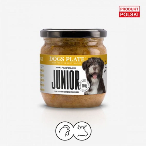 DOGS PLATE JUNIOR Kurczak z wołowiną Karma mokra dla szczeniąt i młodych psów - 360 g.jpg