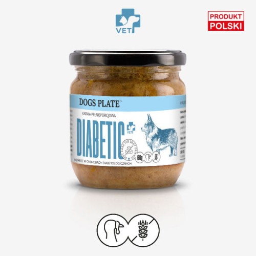 DOGS PLATE VET DIABETIC Karma mokra dla psów z chorobami trzustki i cukrzycą - 360 g.jpg