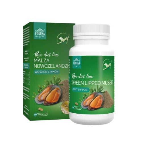 POKUSA Raw Diet Line GREEN LIPPED MUSSEL Małża nowozelandzka dla regeneracji stawów u psów i kotów - 120 tabletek.jpg