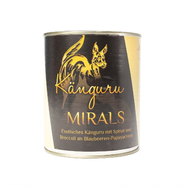 MIRALS SENSITIV Kanguru Kangur ze szpinakiem i brokułami na kremie z jagód i papai  dla psów.jpg