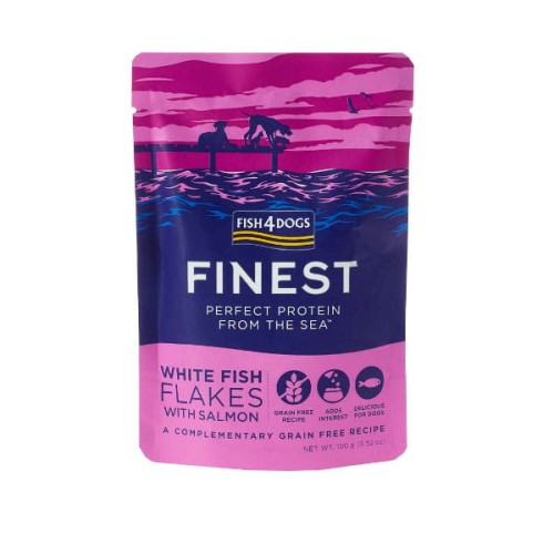 Fish4Dogs FINEST WHITE FISH FLAKES WITH SALMON Filety - biała ryba z łososiem - karma mokra dla psów - 100 g x 6 szt..jpg