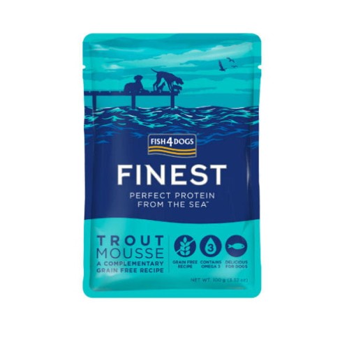 Fish4Dogs FINEST TROUT MOUSSE Karma mokra z pstrąga dla szczeniąt i psów dorosłych psów  - 100 g x 6 szt..jpg