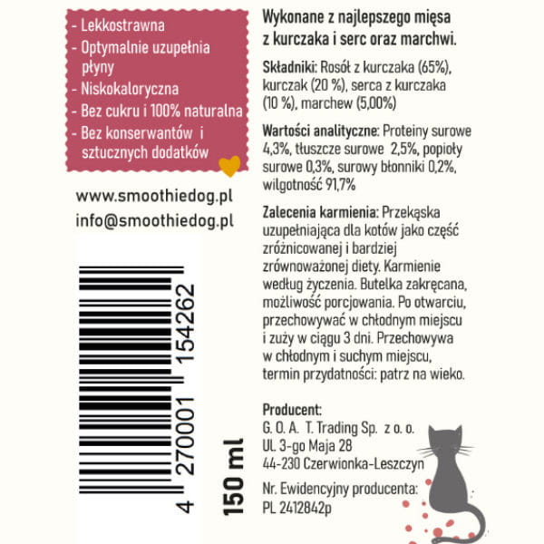 SmoothieCat Płynna przekąska z kurczaka i sercami dla kota - 250 ml - opis.jpg