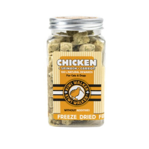 KIWI WALKER CHICKEN + SPINACH + CARROT - Kurczak, szpinak i marchewka - liofilizowane przysmaki dla psów i kotów - 65 g.jpg