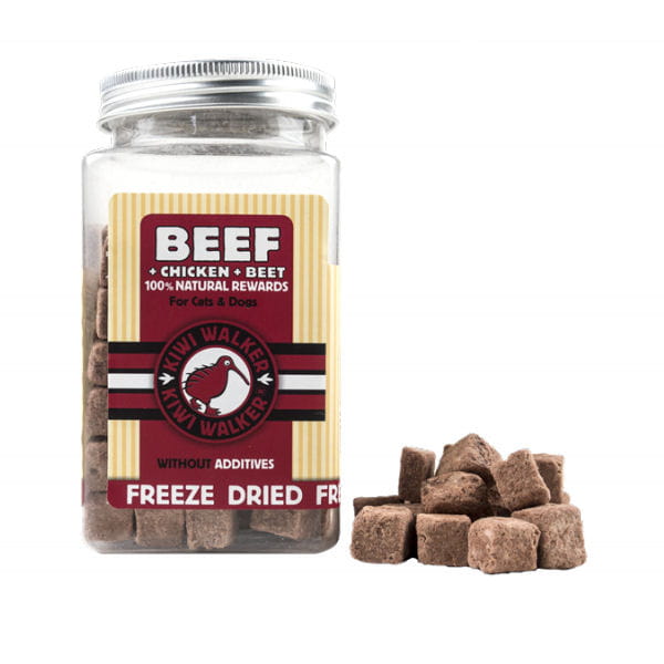 KIWI WALKER BEEF + CHICKEN  + BEET  Wołowina, kurczak i burak - liofilizowane przysmaki dla psów i kotów - 90 g - detal.jpg
