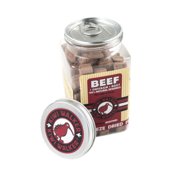 KIWI WALKER BEEF + CHICKEN  + BEET  Wołowina, kurczak i burak - liofilizowane przysmaki dla psów i kotów - 90 g -  opakowanie.jpg
