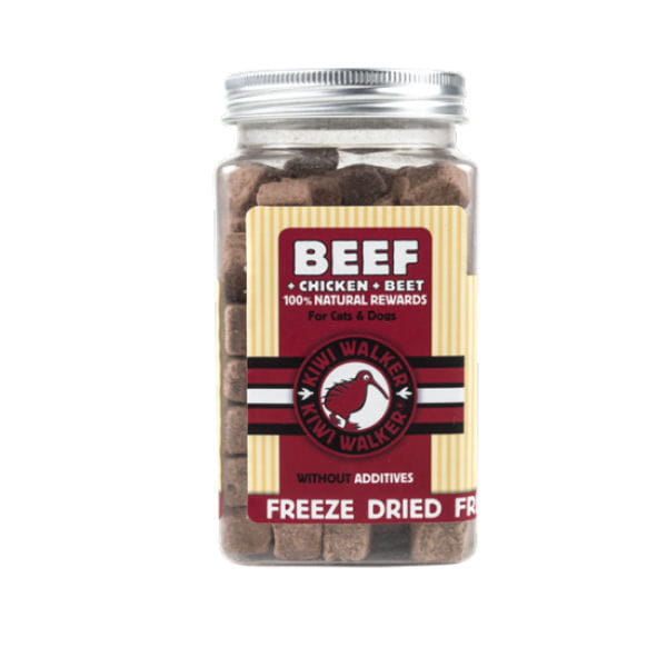 KIWI WALKER BEEF + CHICKEN  + BEET  Wołowina, kurczak i burak - liofilizowane przysmaki dla psów i kotów - 90 g.jpg