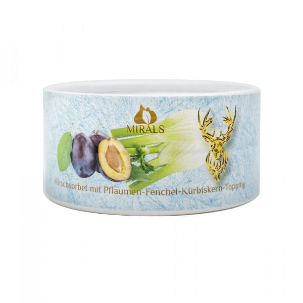 MIRALS Hirschsorbet - sorbet z jelenia ze śliwkami, koprem włoskim i nasionami dyni - lody dla psa (20g).jpg