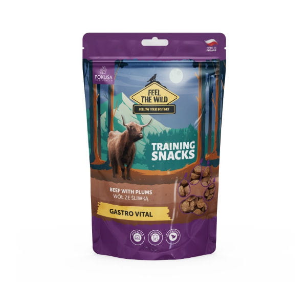 POKUSA FEELD THE WILD TRAINING SNACKS GASTRO VITAL BEEF WITH PLUMS Przysmaki treningowe - bawół ze śliwką - 200 g.jpg