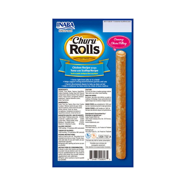 INABA CHURU ROLLS CHICKEN WRAPS TUNA &amp; SCALLOP Przysmaki kremowe z kurczakiem, tuńczykiem z przegrzebkami dla kotów.jpg