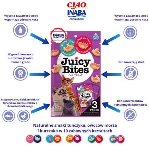 INABA JUICY BITES Przysmaki wilgotne z krewetek i owoców morza dla kota.jpg