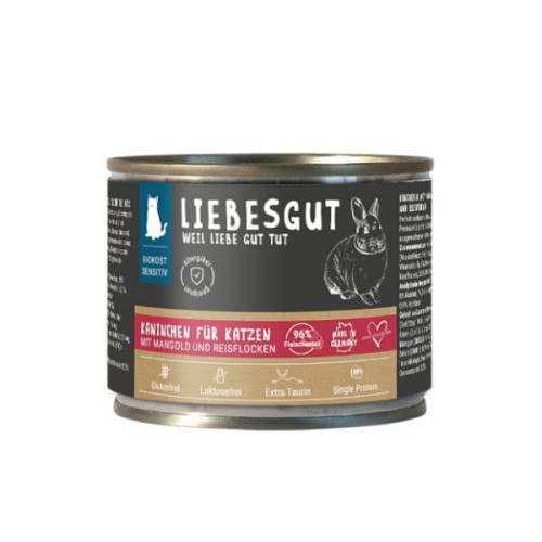 LIEBESGUT BIO SENSITIV WILD KANINCHEN Dziki królik z botwinką i płatkami ryżowymi dla kotów z wrażliwym układem pokarmowym -  200 g.jpg