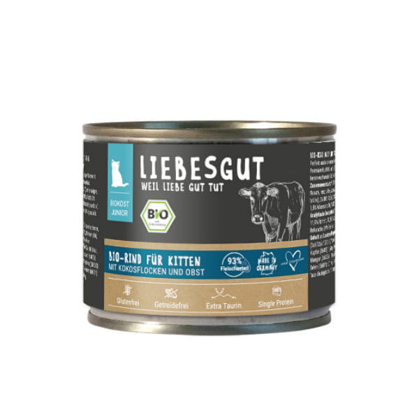 LIEBESGUT JUNIOR BIO RIND Ekologiczna wołowina z płatkami kokosowymi dla kociąt -  200 g.jpg