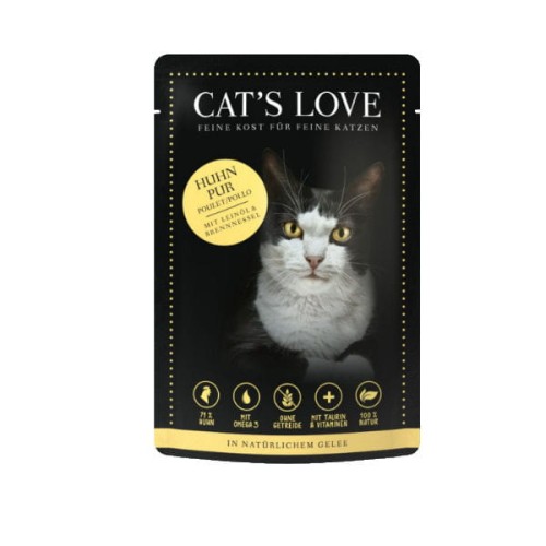 CAT'S LOVE HUHN Kurczak z olejem lnianym i pokrzywą w naturalnej galaretce - karma pełnoporcjowa monobiałkowa dla kotów.jpg