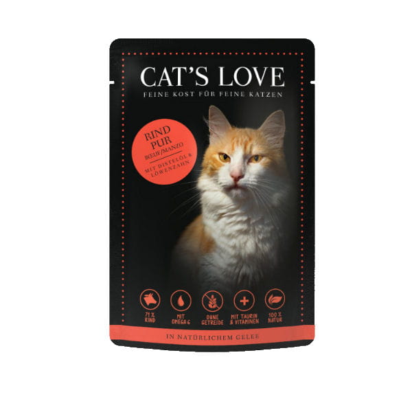 CAT'S LOVE RIND Wołowina z olejem z krokosza i mniszkiem lekarskim w naturalnej galaretce -  karma pełnoporcjowa monobiałkowa dla kotów.jpg