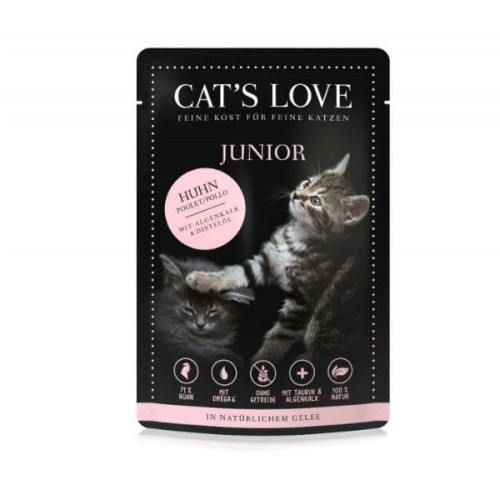 CAT'S LOVE JUNIOR HUHN Kurczak z algami i olejem z krokosza w naturalnej galaretce - karma pełnoporcjowa dla kociąt.jpg