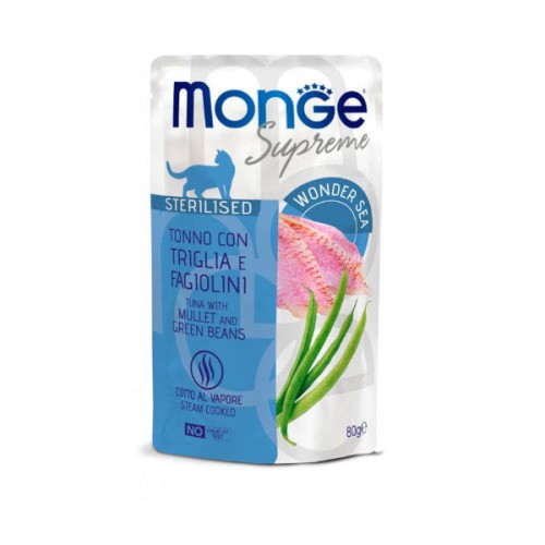 MONGE SUPREME STERILISED - Tuńczyk z barweną i fasolą - karma mokra bezzbożowa dla dorosłych kotów po sterylizacji.jpg