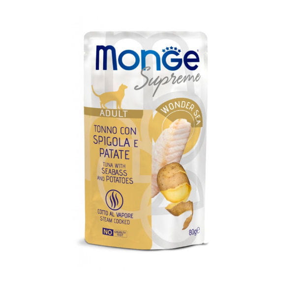 MONGE SUPREME ADULT - Tuńczyk z okoniem i ziemniakami - karma mokra bezzbożowa dla dorosłych kotów.jpg