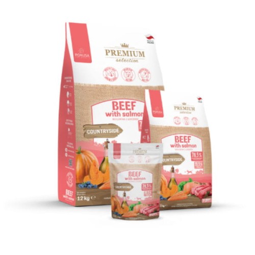POKUSA PREMIUM SELECTION PUPPY  BEEF WITH SALMON Karma sucha pełnoporcjowa z wołowiną i łososiem dla szczeniąt i młodych psów - różna waga.jpg