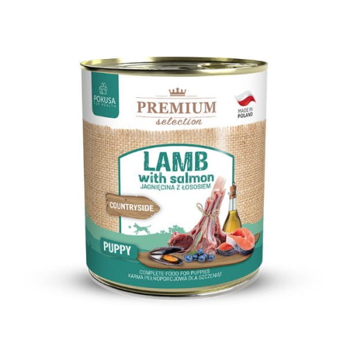POKUSA PREMIUM SELECTION COUNTRYSIDE PUPPY LAMB WITH SALMON Jagnięcina z łososiem - pełnoporcjowa karma mokra dla szczeniąt - 800 g.jpg