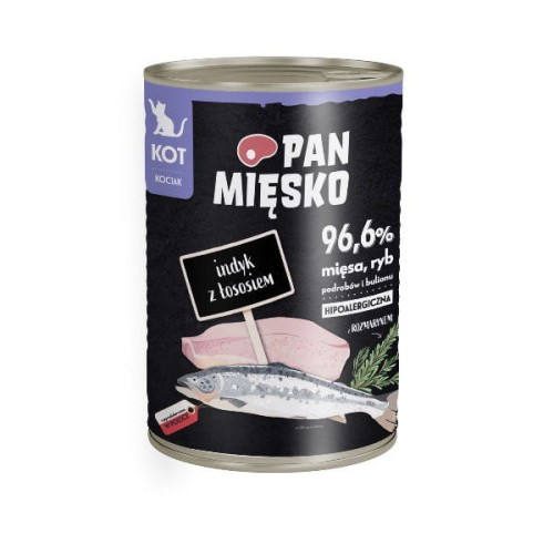 PAN MIĘSKO INDYK Z ŁOSOSIEM Karma pełnoporcjowa dla kociąt - 400 g.jpg