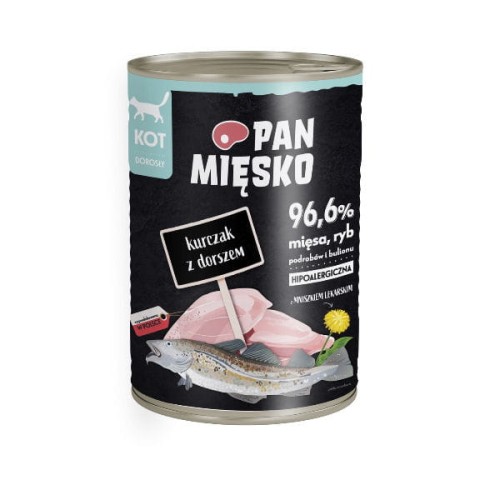 PAN MIĘSKO KURCZAK Z DORSZEM Karma pełnoporcjowa dla kotów - 400 g.jpg
