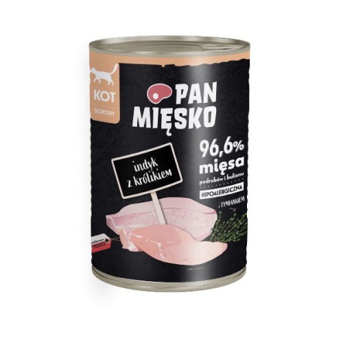 PAN MIĘSKO INDYK  Z KRÓLIKIEM Karma pełnoporcjowa dla kotów - 400 g.jpg