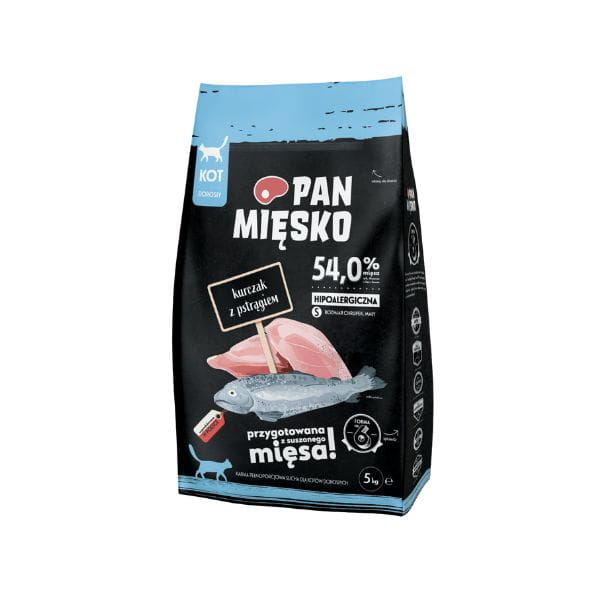 PAN MIĘSKO KURCZAK Z PSTRĄGIEM Karma sucha pełnoporcjowa dla kotów.jpg