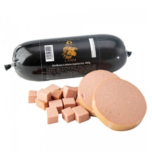 MIRALS Kiełbasa treningowa z mięsa jagnięcego dla psów  - 400 g.jpg
