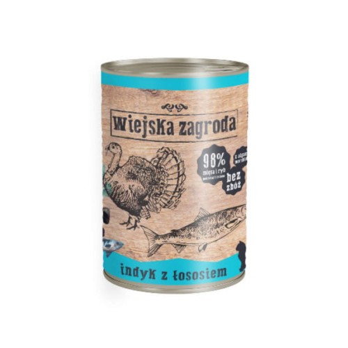 WIEJSKA ZAGRODA Karma mokra dla kotów - indyk z łososiem - 400 g.jpg