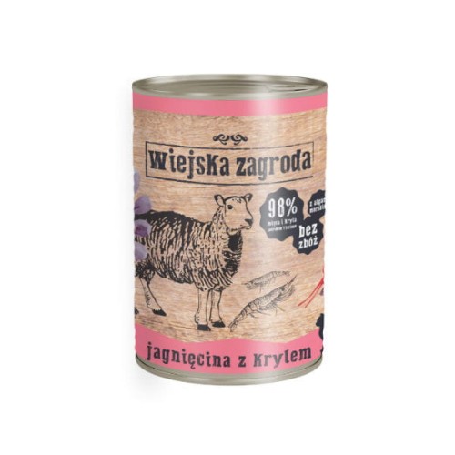 WIEJSKA ZAGRODA Karma mokra dla kotów - jagnięcina z krylem - 400 g.jpg