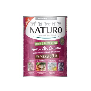 NATURO ADULT Karma mokra dla psów - wieprzowina z kurczakiem w galaretce - 390 g