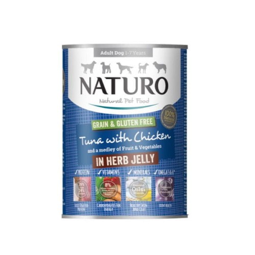 NATURO ADULT Karma mokra dla psów - tuńczyk i kurczak w galaretce - 390 g.jpg