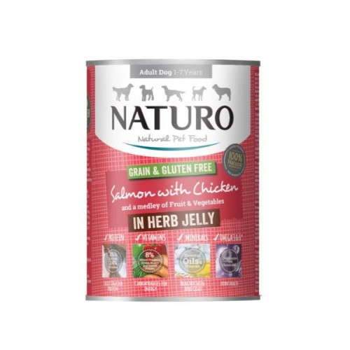 NATURO ADULT Karma mokra dla psów - łosoś i kurczak w galaretce - 390 g.jpg