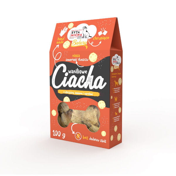 Syta Micha Pieczone ciastka dla psa - Waniliowe ciacha z dziczyzną, kokosem i morelami - 100 g.jpg