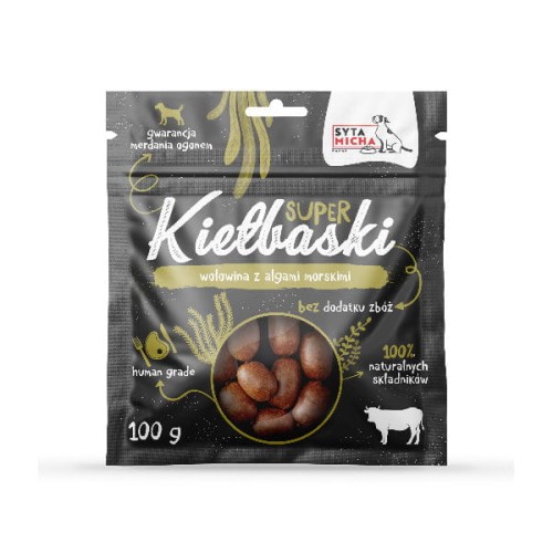 SYTA MICHA Kiełbaski z wołowiną i algami morskimi dla psa - 100 g.jpg