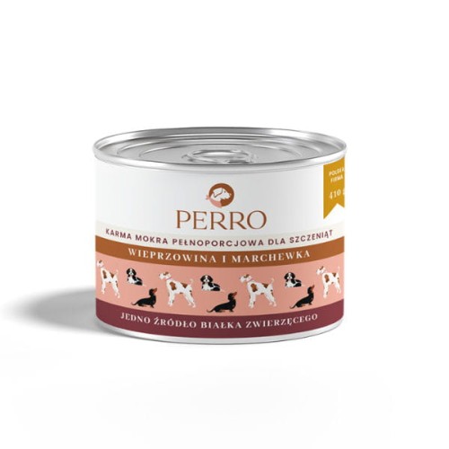 PERRO JUNIOR Karma mokra dla szczeniąt wszystkich ras - Wieprzowina i marchewka - 410 g.jpg