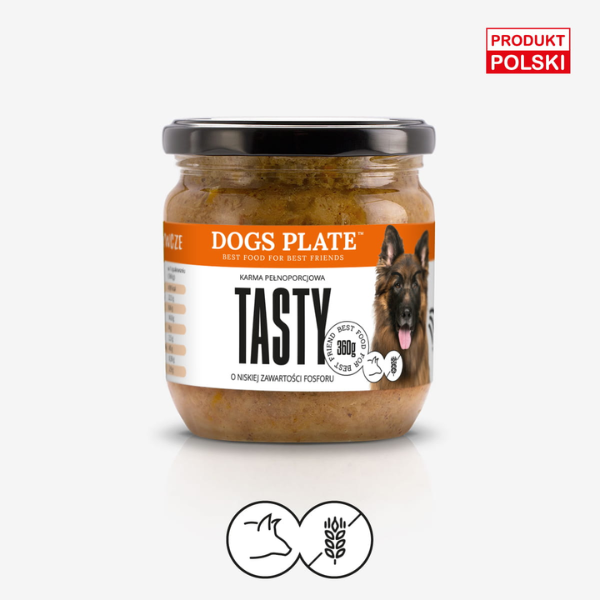 DOGS PLATE TASTY Karma mokra z szynki wieprzowej dla psa - 360 ml x 2 szt..png