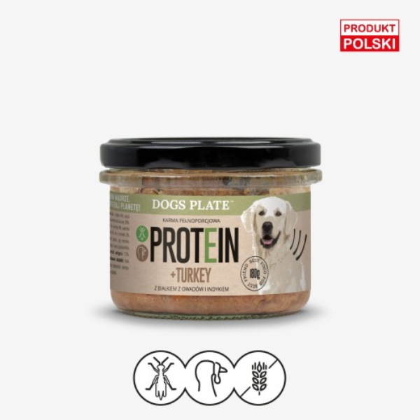 DOGS PLATE Protein Turkey - karma z mięsa indyka i białka owadów dla psów - 180 ml