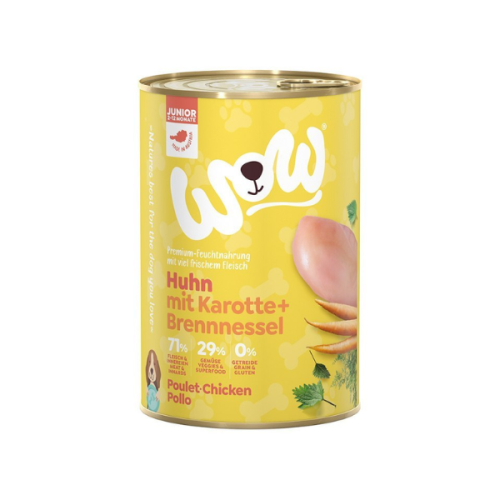 WOW Karma z kurczakiem z marchewką i pokrzywą JUNIOR RIND dla szczeniąt  - 400 g.png